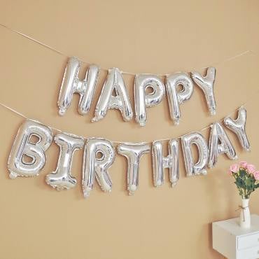 Растяжка шар Happy birthday / Серебристый